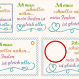 5x Stickdatei "schneller nähen" ITH und Solotext