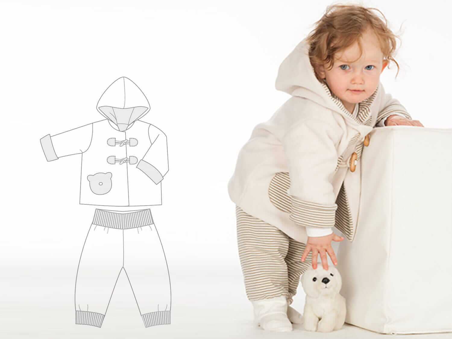 Schnittmuster Babyset Kombi Baby Jacke + Hose BRIO + LUCCA Ebook pdf Schnittmuster PDF Ebook download Patternforkids 