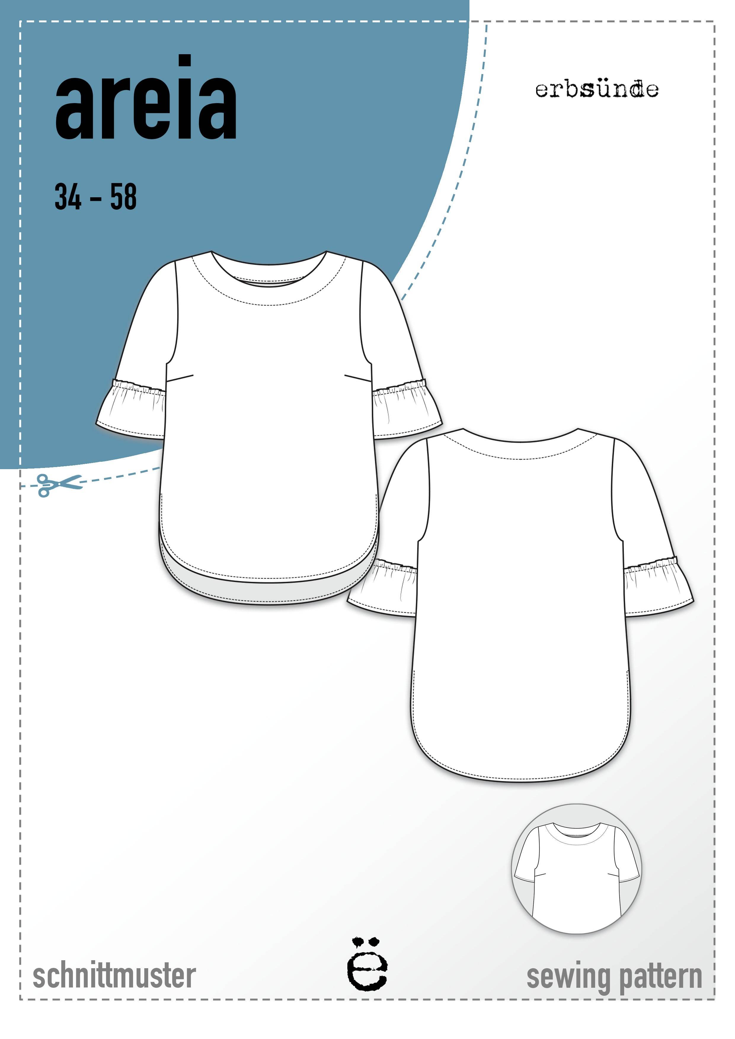 Schnittmuster Bluse mit Ärmelrüsche AREIA (34-58) : - Sewando