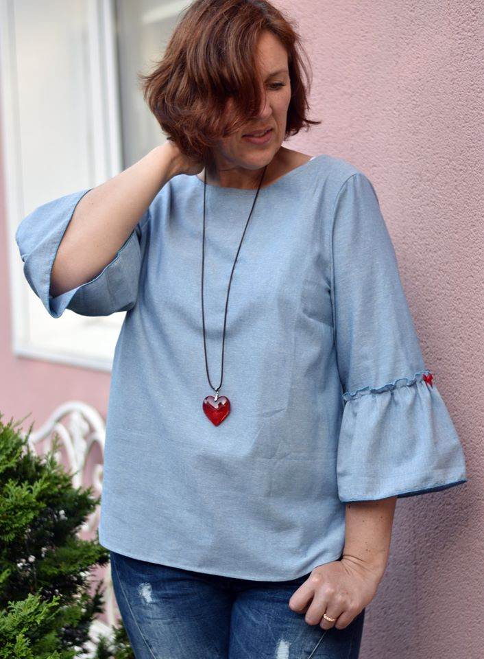 Schnittmuster Bluse mit Ärmelrüsche AREIA (34-58) : - Sewando