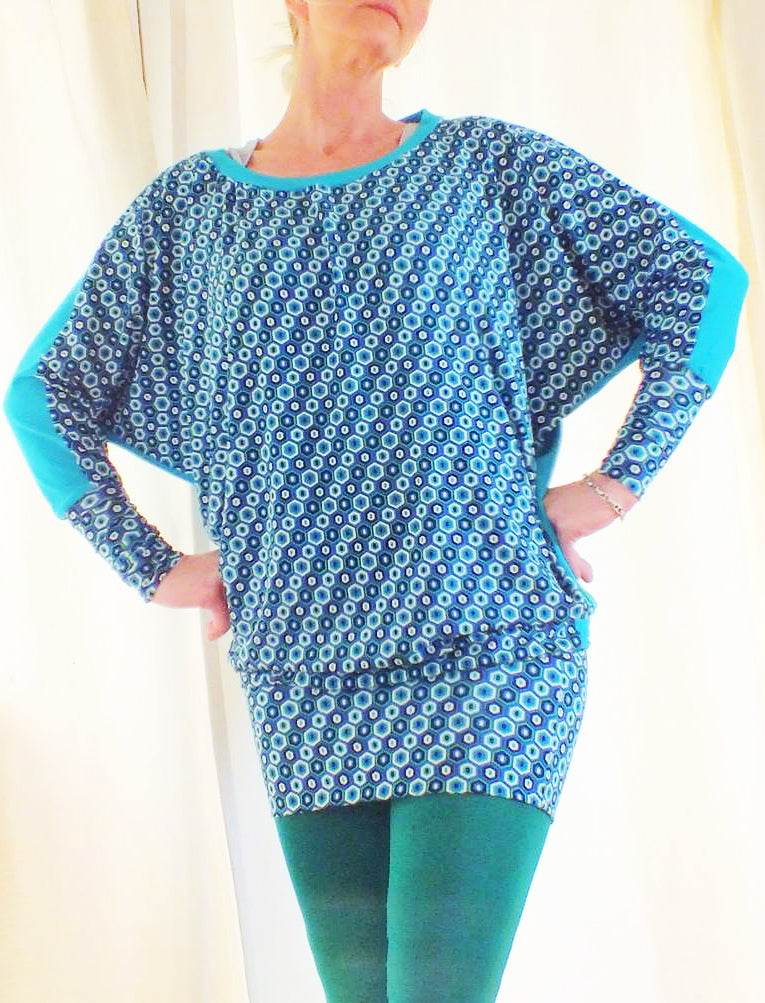 Schnittmuster Kleid, Shirt mit Fledermausärmeln GULA (34-52) : - Sewando