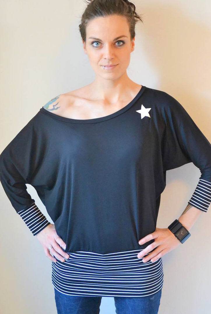 Schnittmuster Kleid, Shirt mit Fledermausärmeln GULA (34-52) : - Sewando