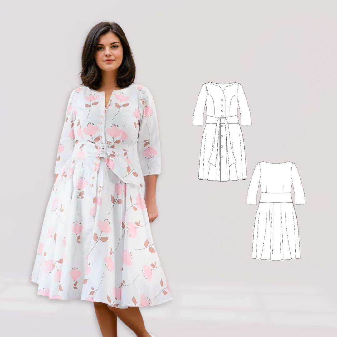 Schnittmuster Damen Kleid Monika Gr. 34-54 A4-/Großformat-Datei - Sewando