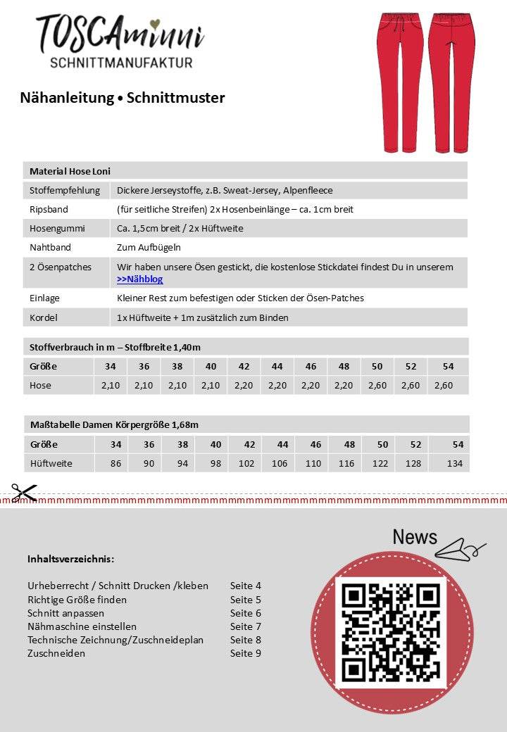 Schnittmuster Hose Loni Gr. 34-54 Jogginghose - Sewando