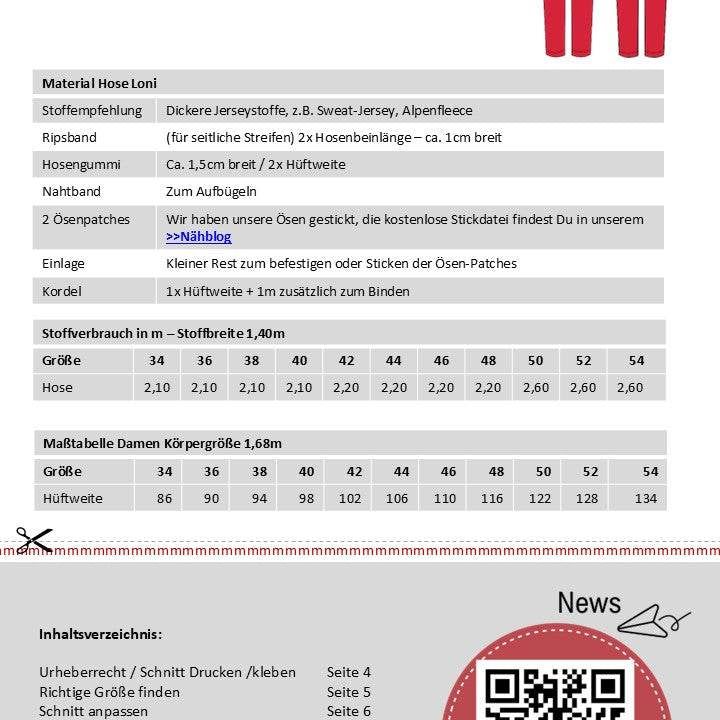 Schnittmuster Hose Loni Gr. 34-54 Jogginghose - Sewando