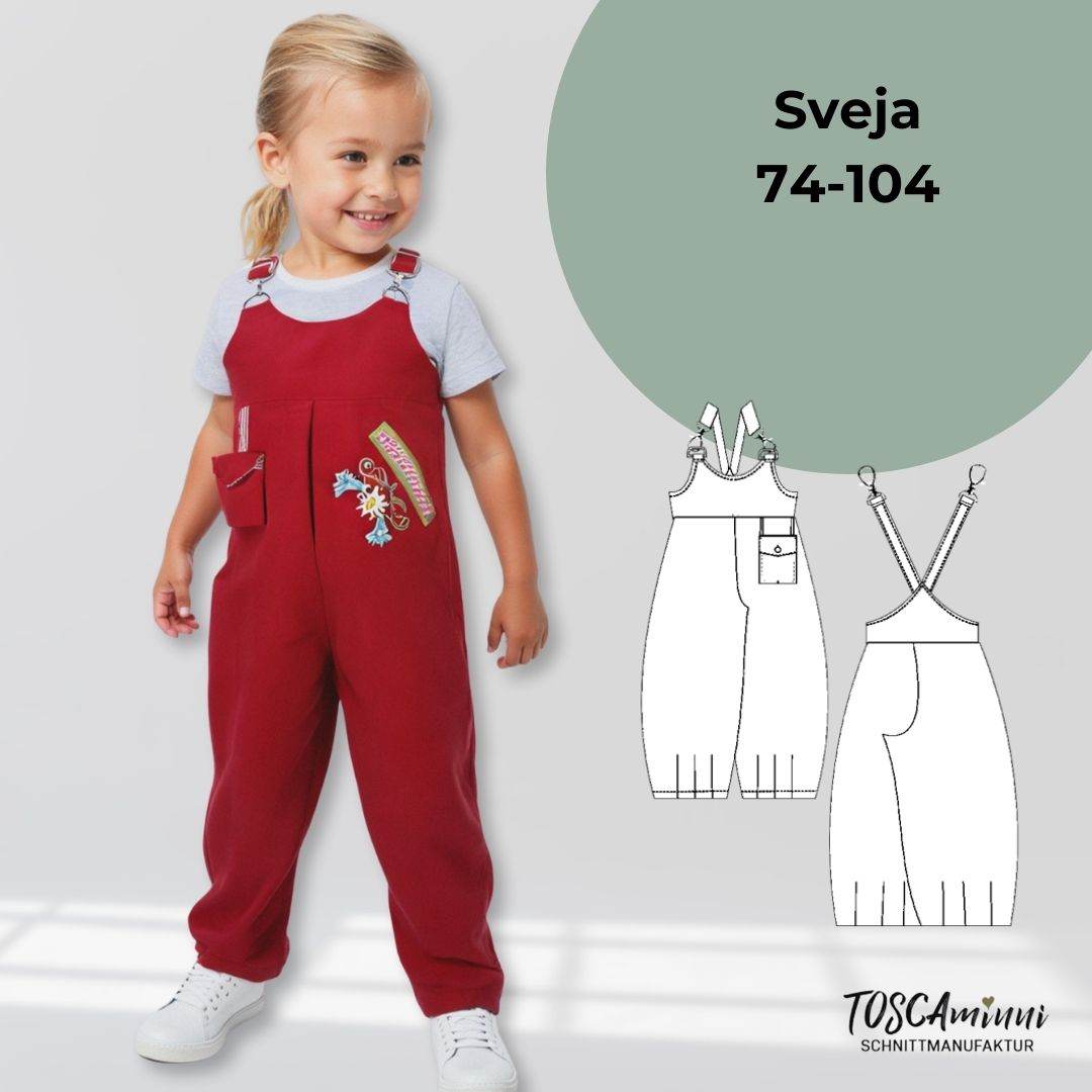 Schnittmuster Kinderlatzhose Sveja Gr. 74-104 - Sewando