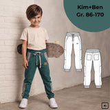 Schnittmuster Kinderhose Kim und Ben, Jogginghose aus Sweat, Gr. 86-170, PDF für A4, A0, US Letter und Beamer