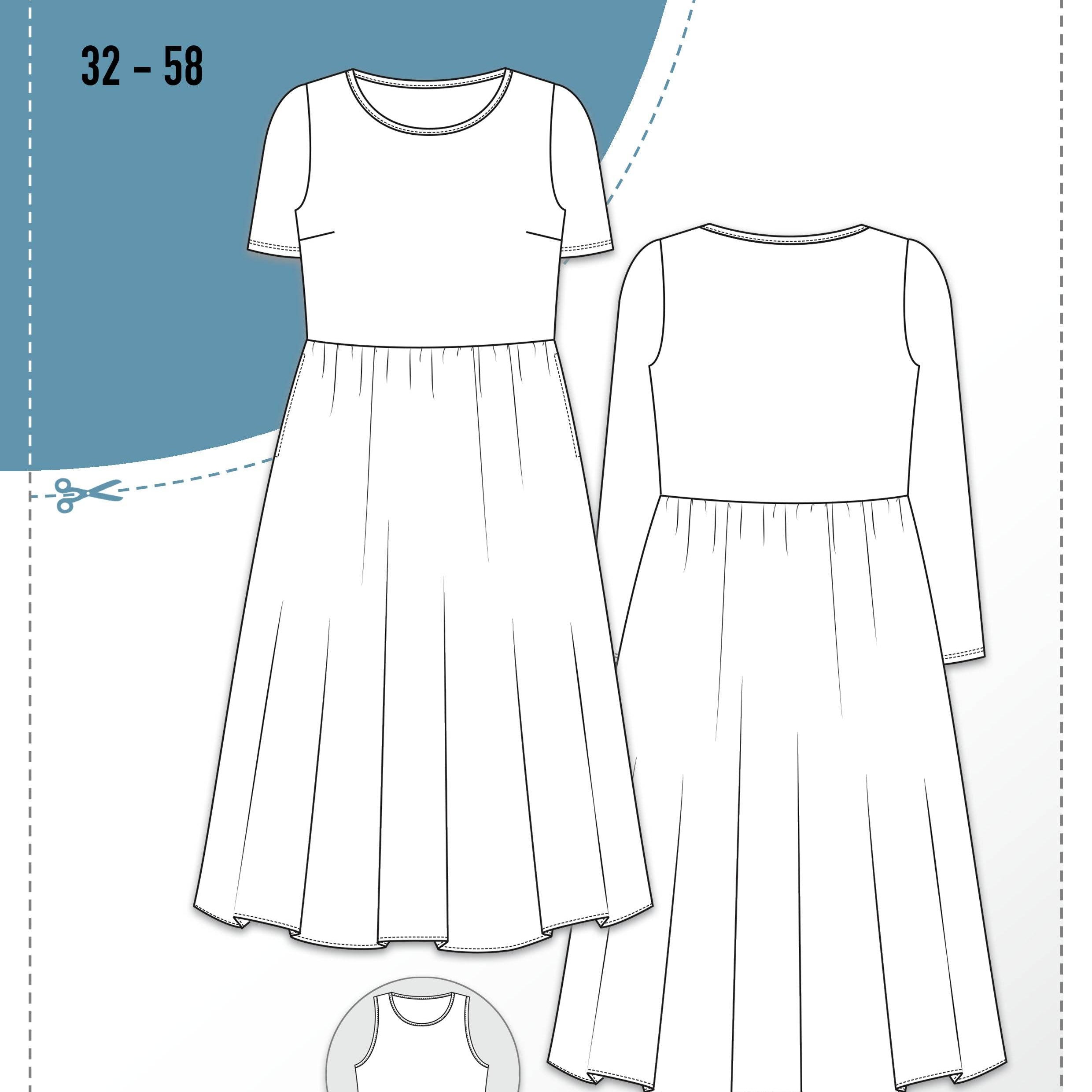 Schnittmuster Materialmix Kleid SUZANA (32-58) - Sewando