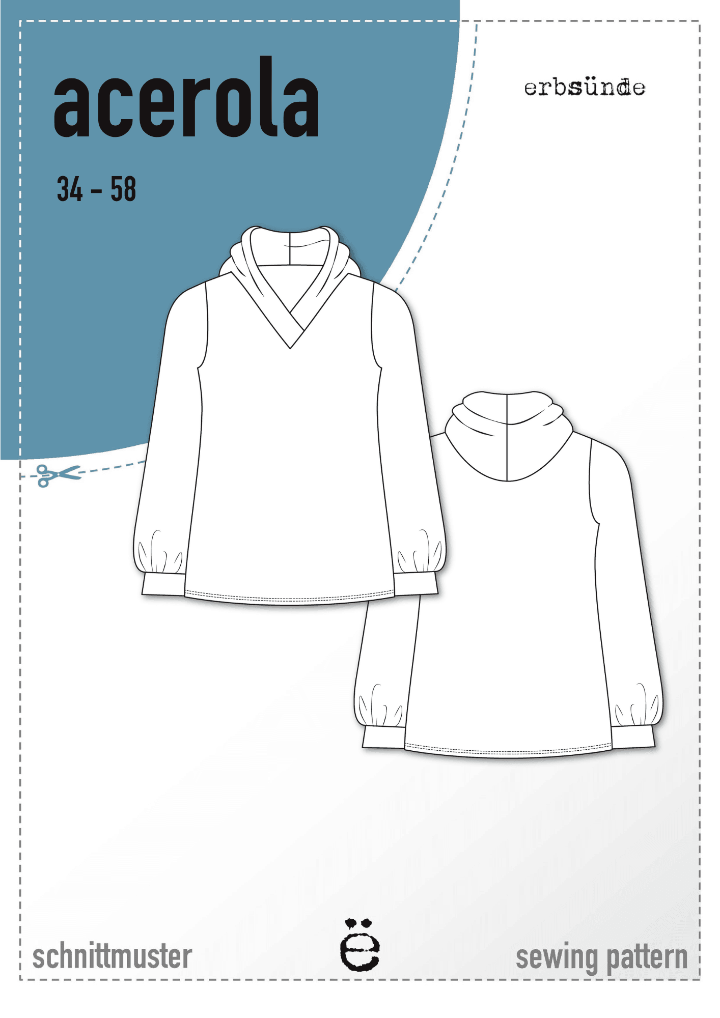 Schnittmuster Pullover mit Kapuzenkragen ACEROLA (34-58) : - Sewando