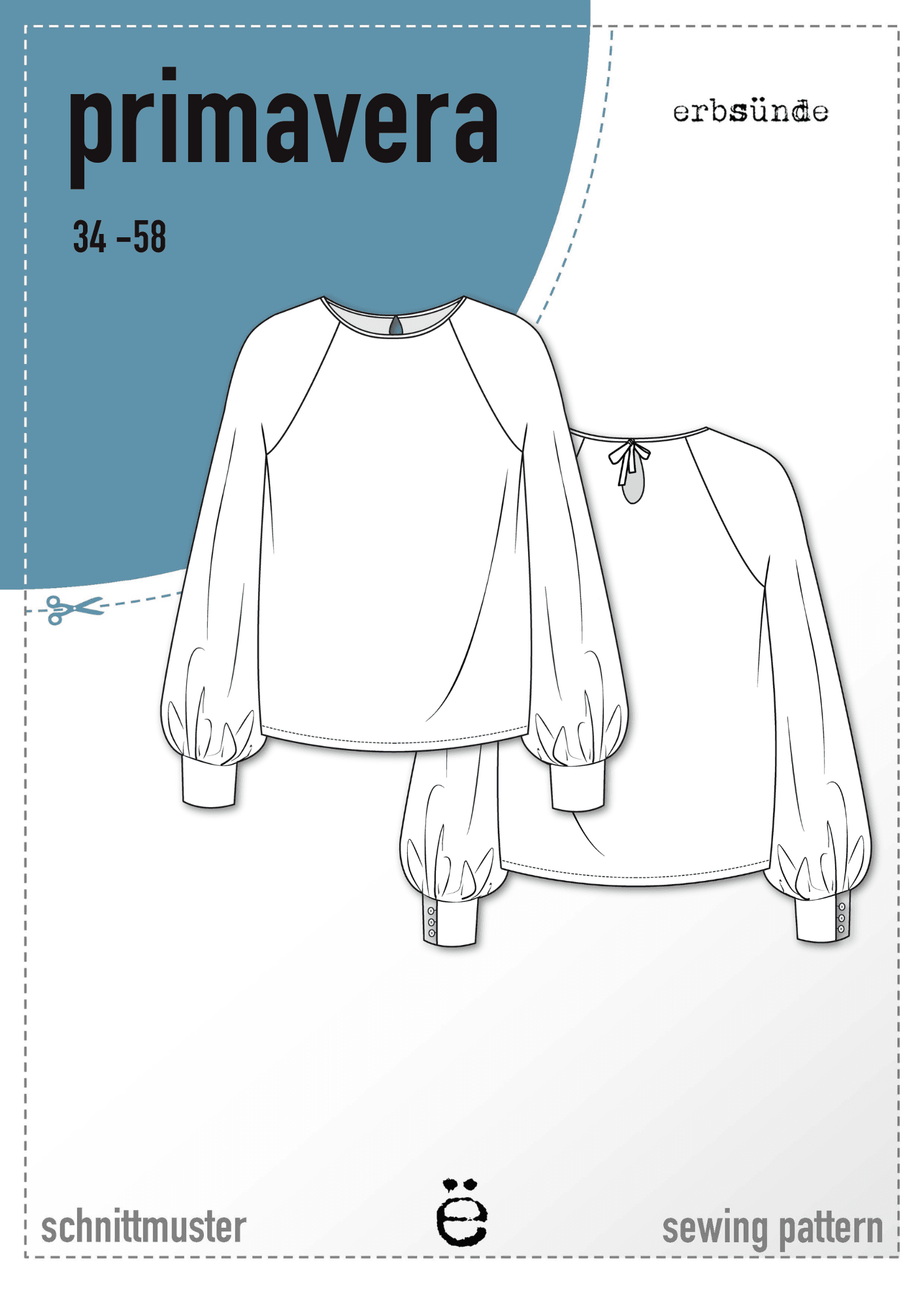 Schnittmuster Raglan Bluse PRIMAVERA (34-58) : - Sewando