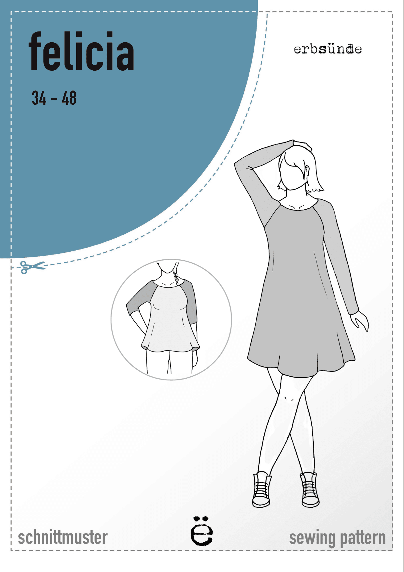 Schnittmuster Raglan Pullover Tunika FELICIA (34-48) : - Sewando