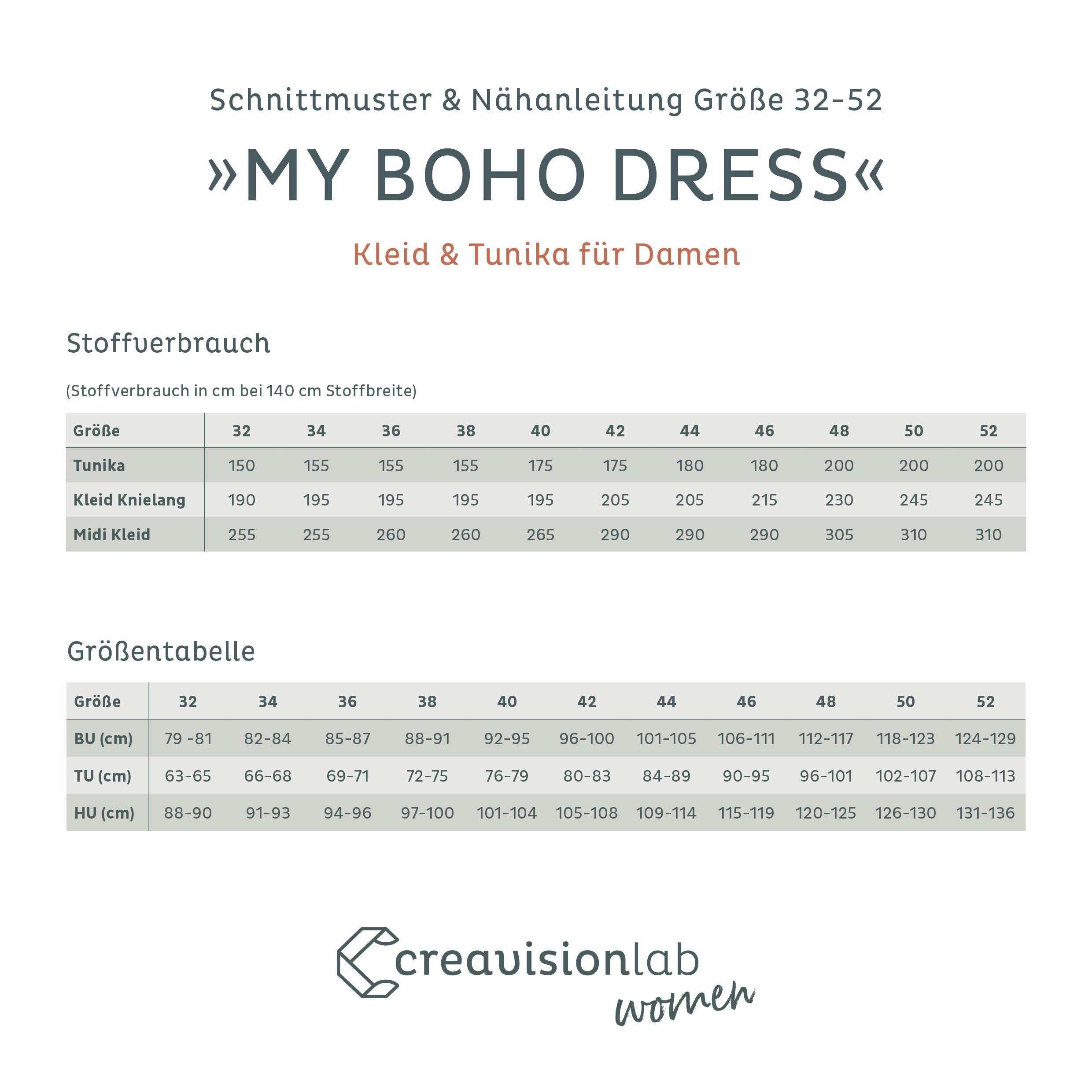 Schnittmuster Boho Kleid Damen Gr. 32-52 - Sewando