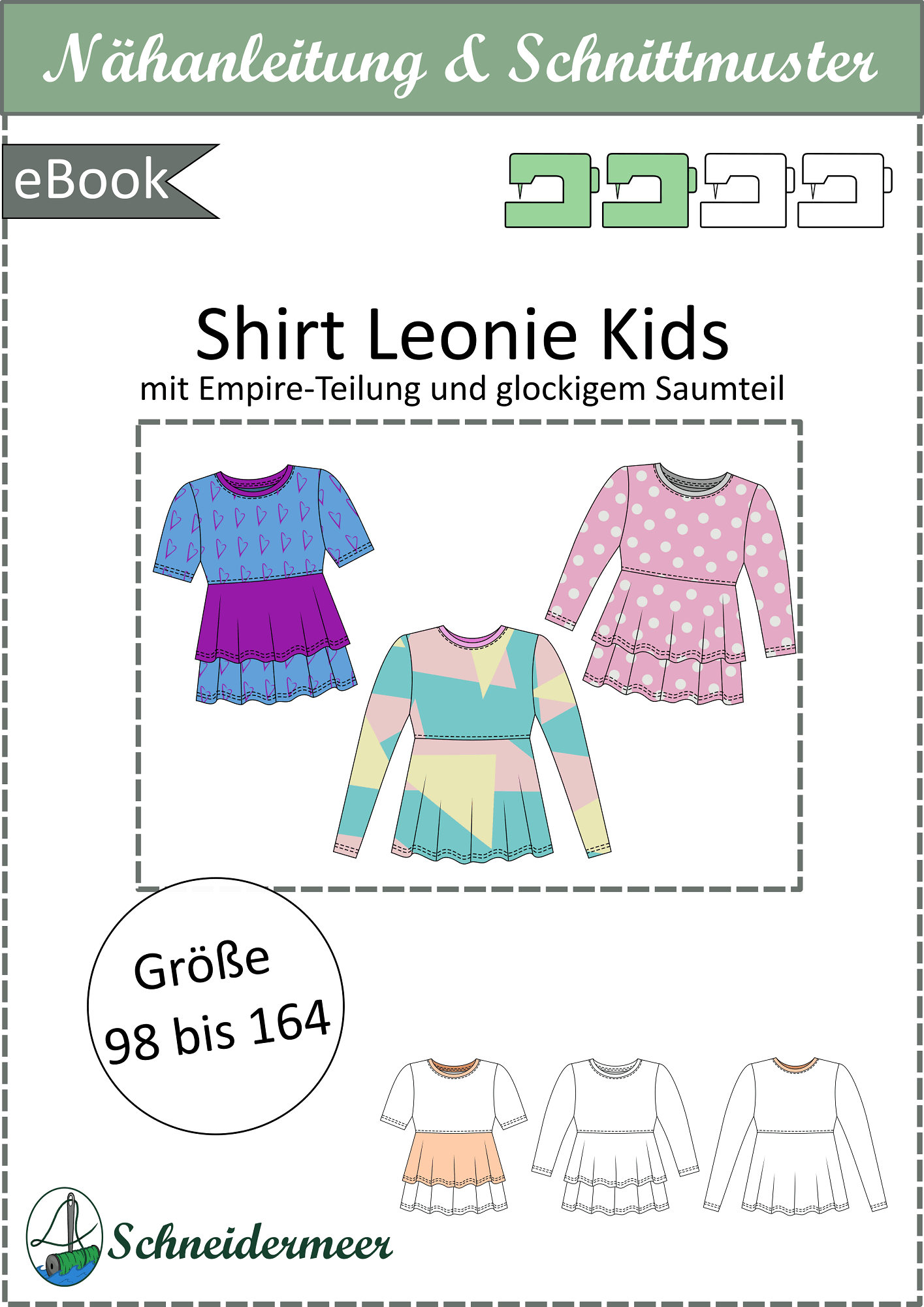 Schnittmuster Leonie Kids - Stufenshirt mit Empire-Teilung / erhöhte Taille - für Kinder Gr. 98-164 - Sewando