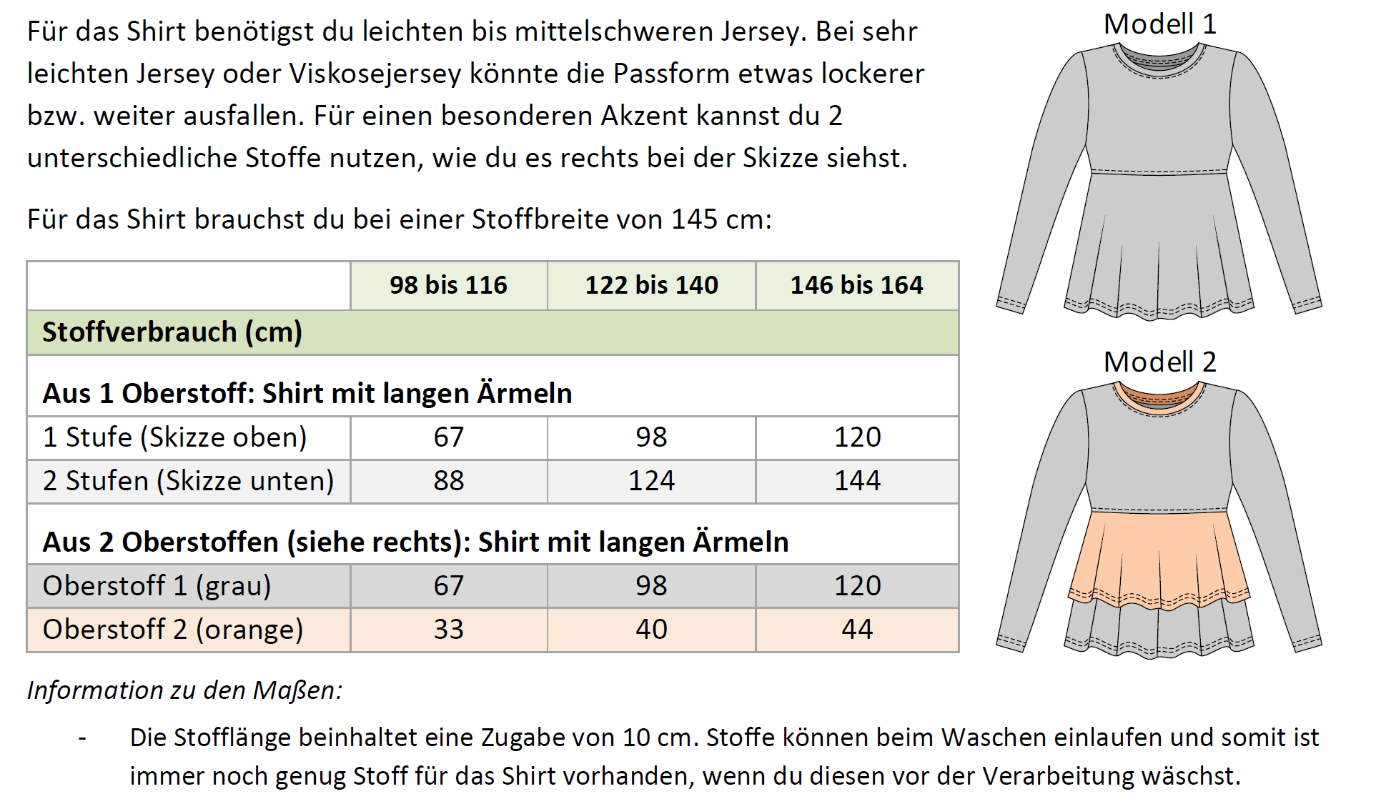 Schnittmuster Leonie Kids - Stufenshirt mit Empire-Teilung / erhöhte Taille - für Kinder Gr. 98-164 - Sewando