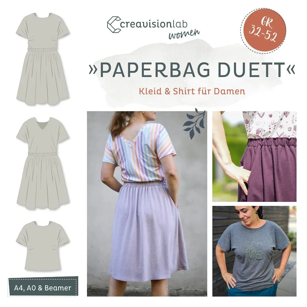Schnittmuster Paperbag Kleid und Shirt für Damen
