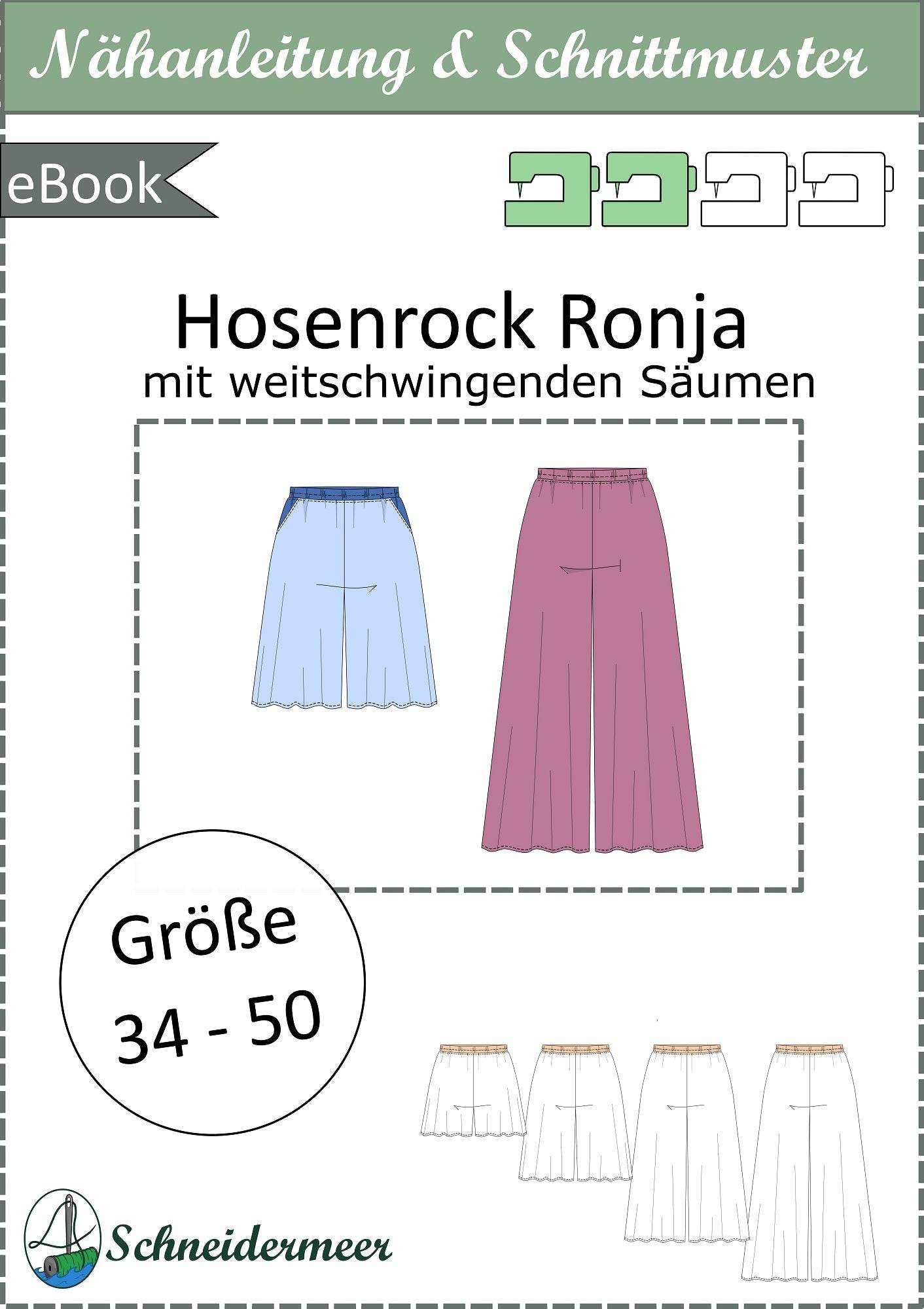Ronja, Schnittmuster Hosenrock mit Gummizug Gr. 34-50 - Sewando