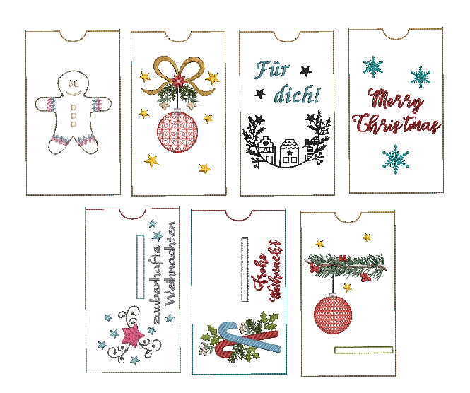 Stickdatei Schokohülle SET Weihnachten 7 Motive - Sewando