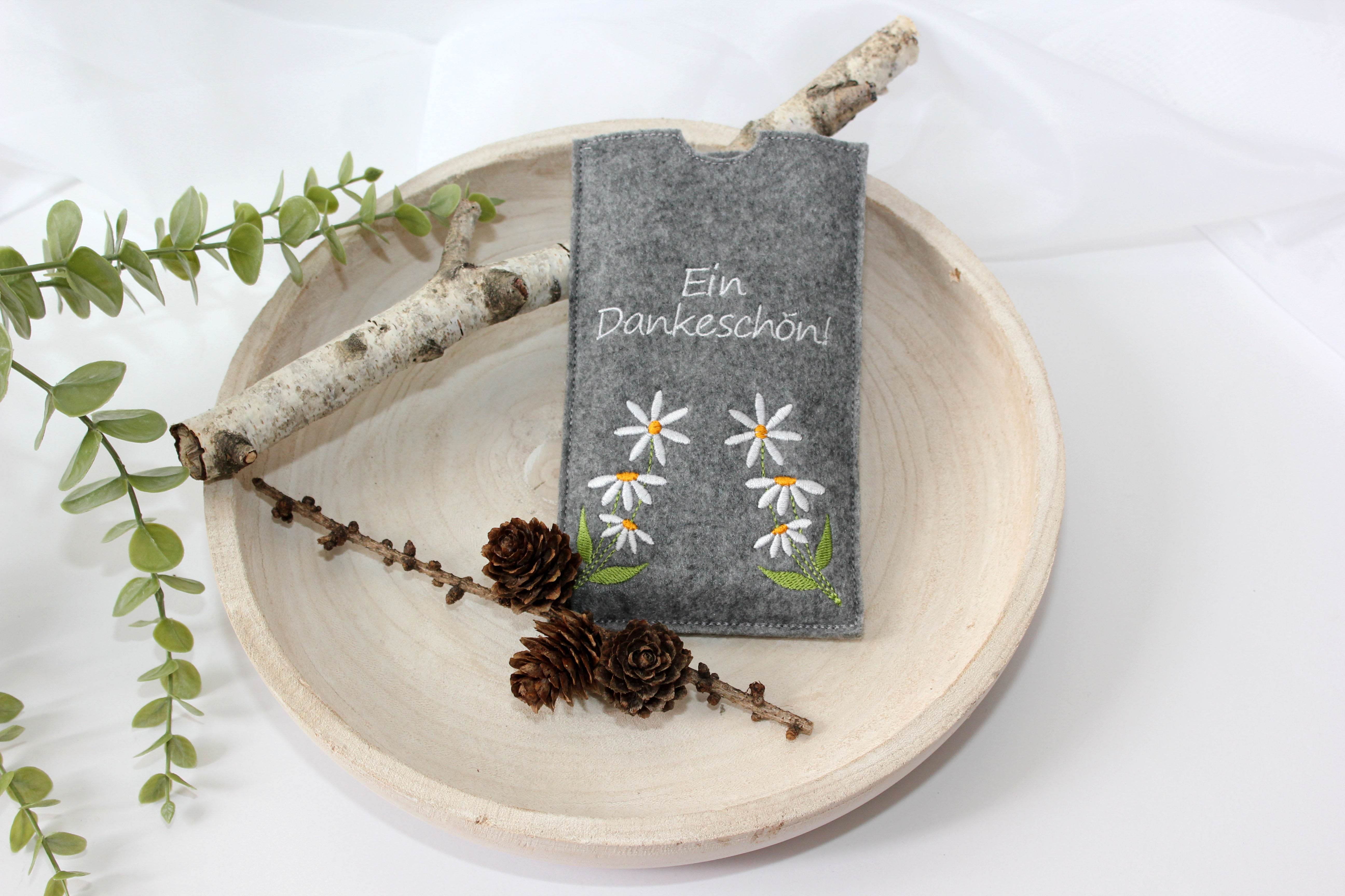 Stickdatei Schokohülle SET danke happy birthday Blumen 5 Motive - Sewando