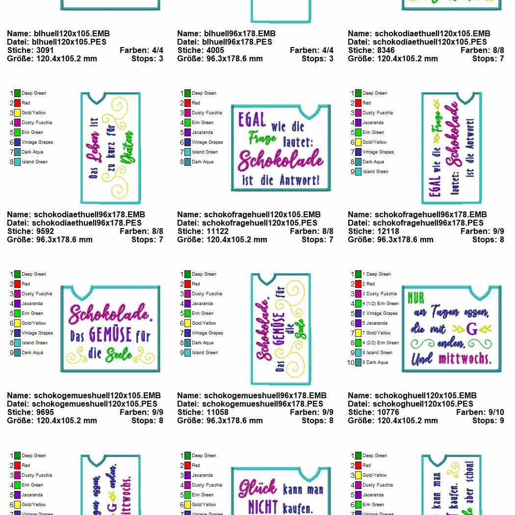 Stickdatei Set Freche Schokohüllen Geschenkhüllen Gutscheinhüllen - Sewando