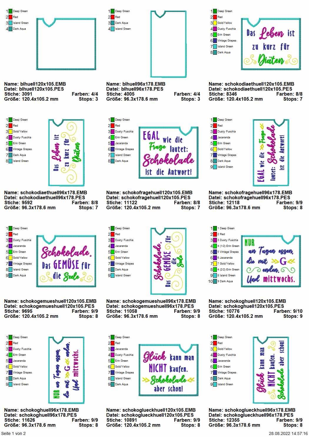 Stickdatei Set Freche Schokohüllen Geschenkhüllen Gutscheinhüllen - Sewando