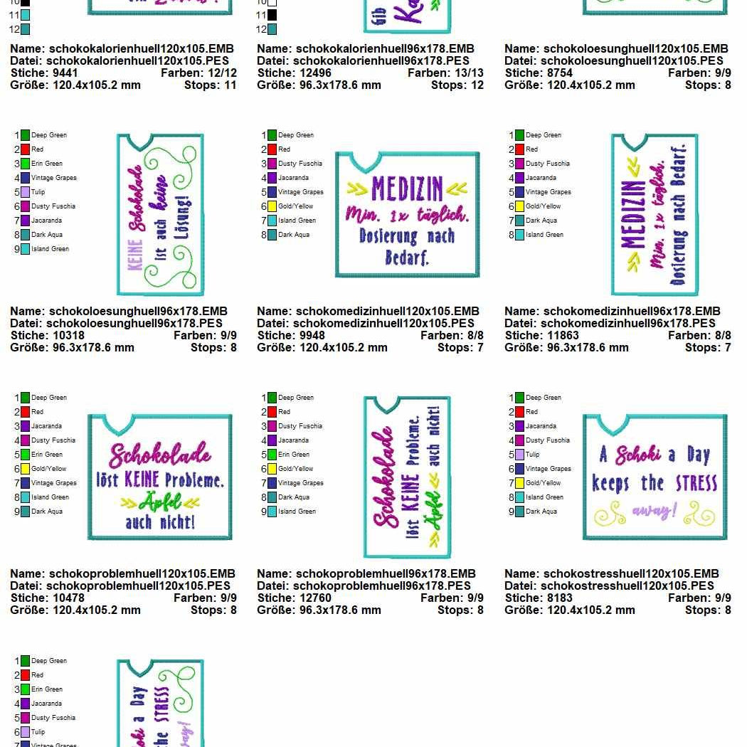 Stickdatei Set Freche Schokohüllen Geschenkhüllen Gutscheinhüllen - Sewando