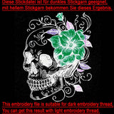 Stickdatei Totenkopf mit Blumen "Kaja" - realistisch - FÜR HELLE STOFFE