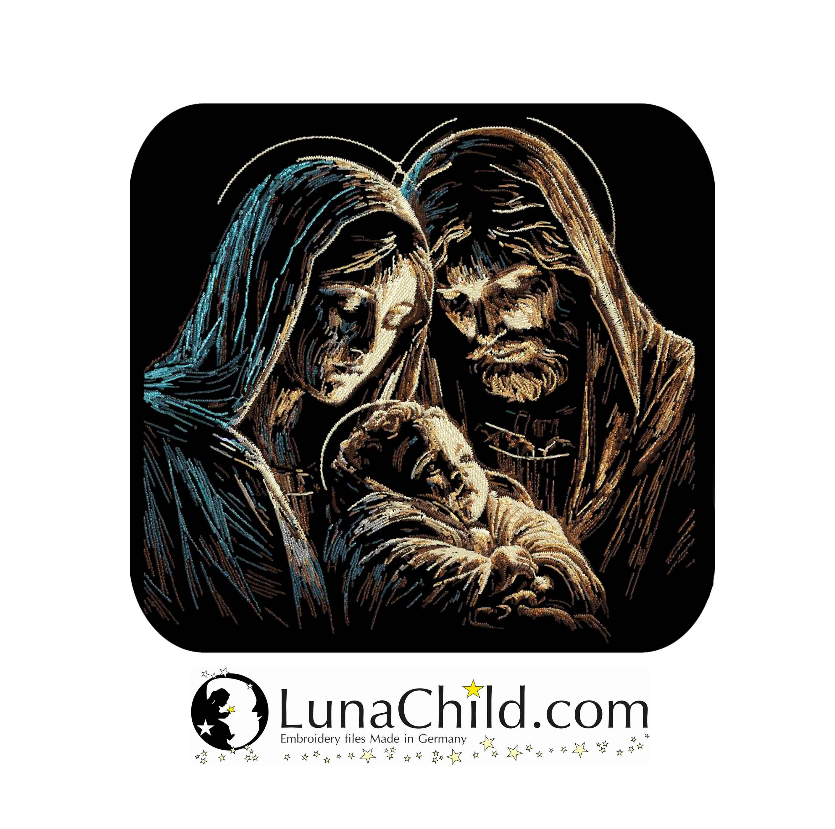 Stickdatei Maria Jesus Josef - realistisch - FÜR DUNKLE STOFFE - Sewando
