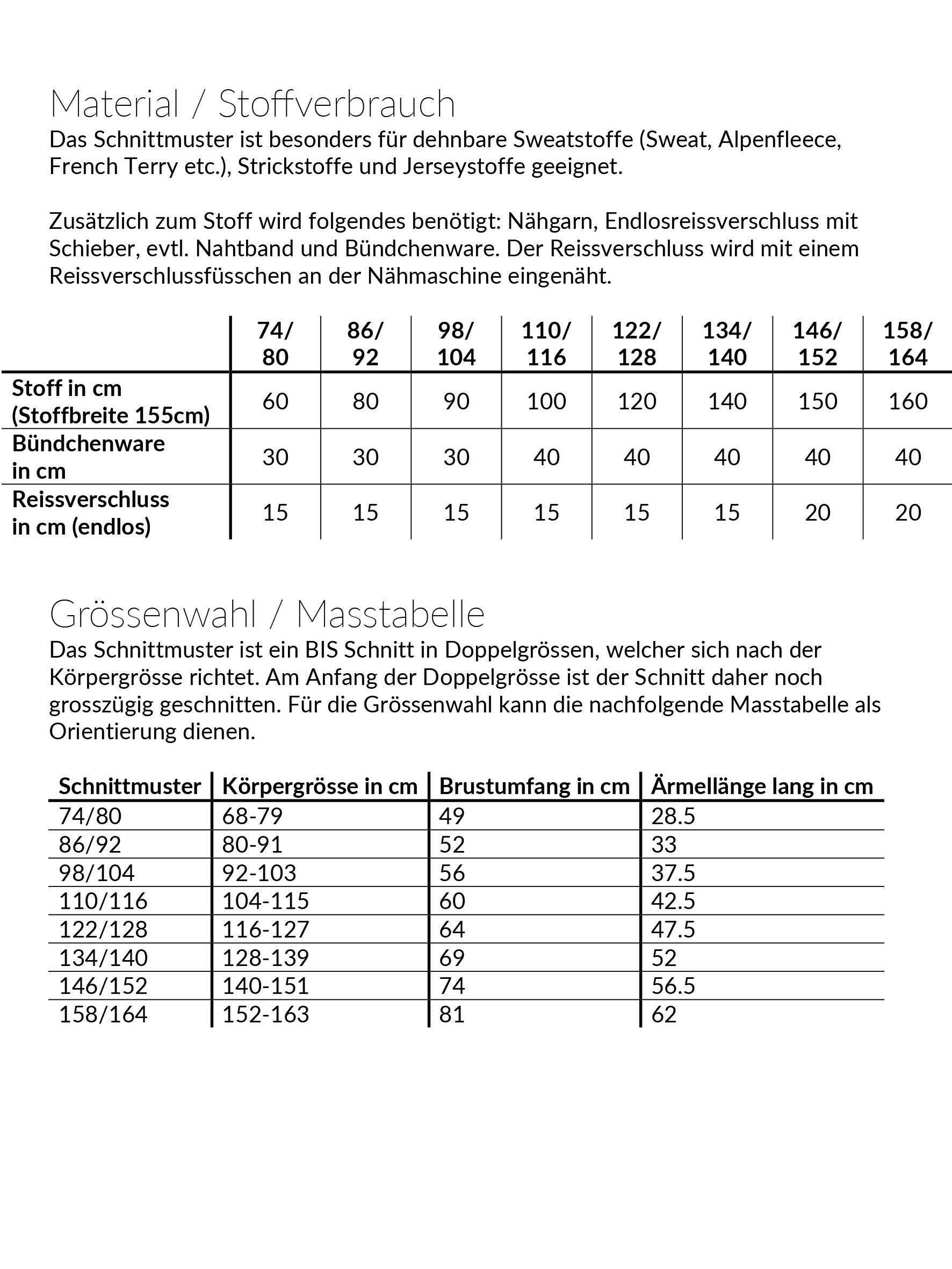 Schwiiz-Hoodie, Schnittmuster Grösse 74-164 - Sewando