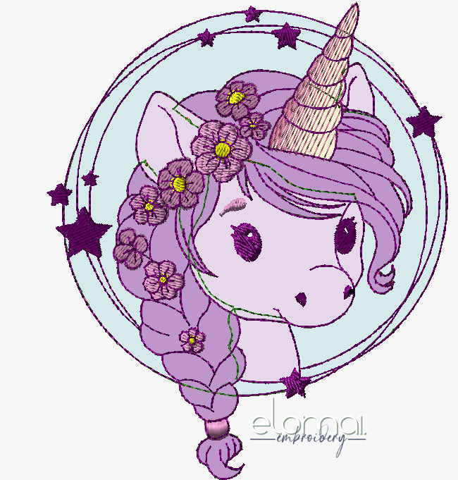 Stickdatei Doodle Applikation Einhorn Miri Button - elomai