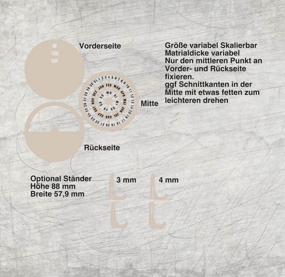 *3&4 mm Unendlicher Kalender & Aufsteller* Laserdatei - Sewando