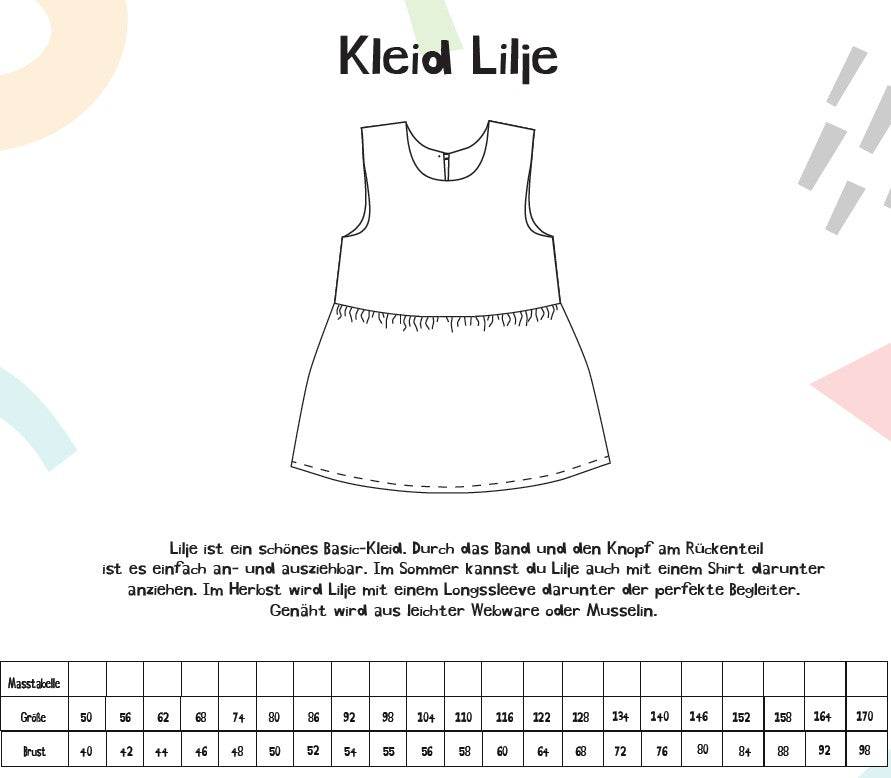 Schnittmuster Mädchenkleid Lilje Gr. 56-164 - Sewando