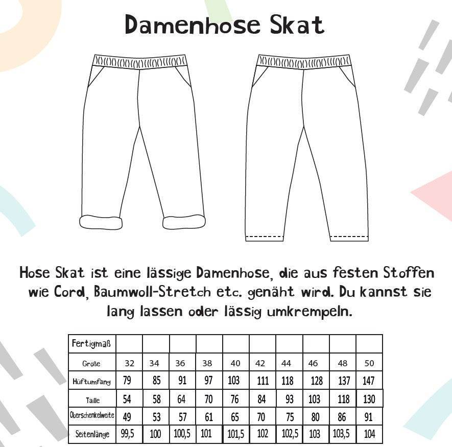 Schnittmuster Bunde Kinderhose Sollys und Damenhose Skat Gr. 56-140 und Gr. 32-50 - Sewando