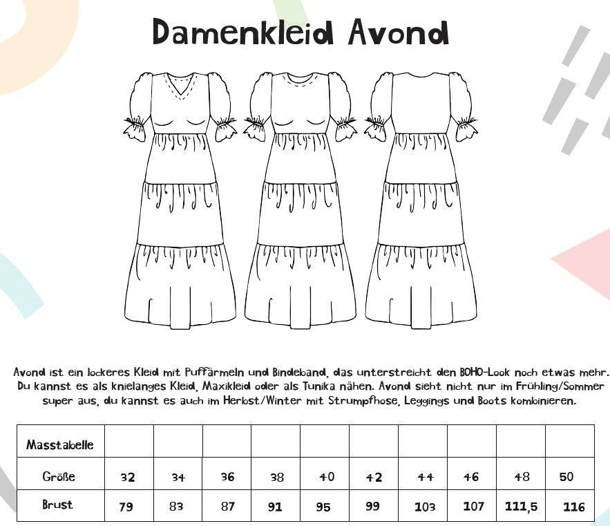 Schnittmuster Kleid Avond Gr. 32-50 - Sewando