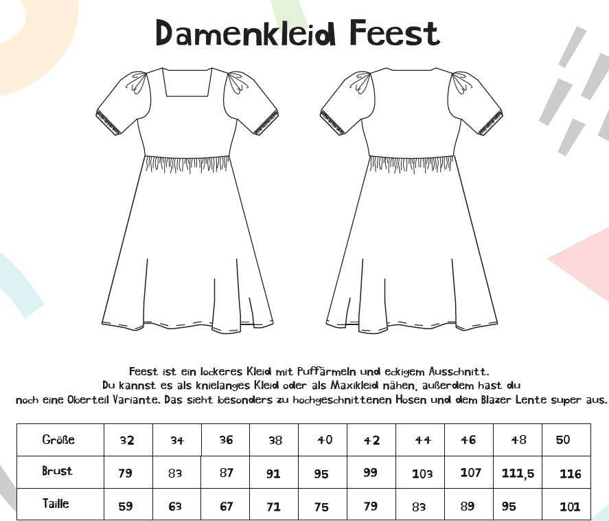 Schnittmuster Kleid Feest Gr. 32-50 - Sewando