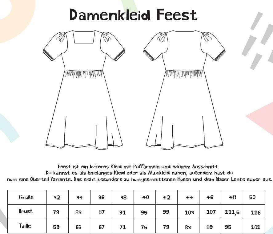 Schnittmuster Kleid Feest Gr. 32-50 - Sewando