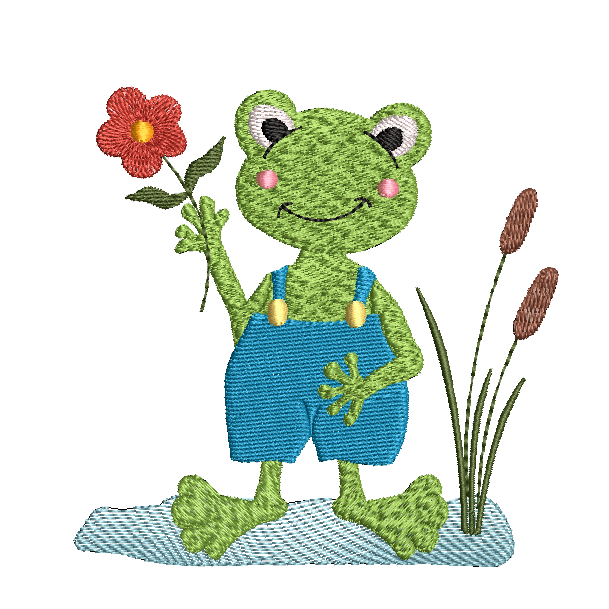 Stickdatei lustiger Frosch mit Blume - Sewando
