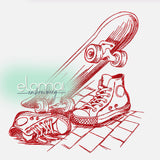 Doodle-Stickdatei Skateboard Sketch - in 4 Größen 10x10-20x20