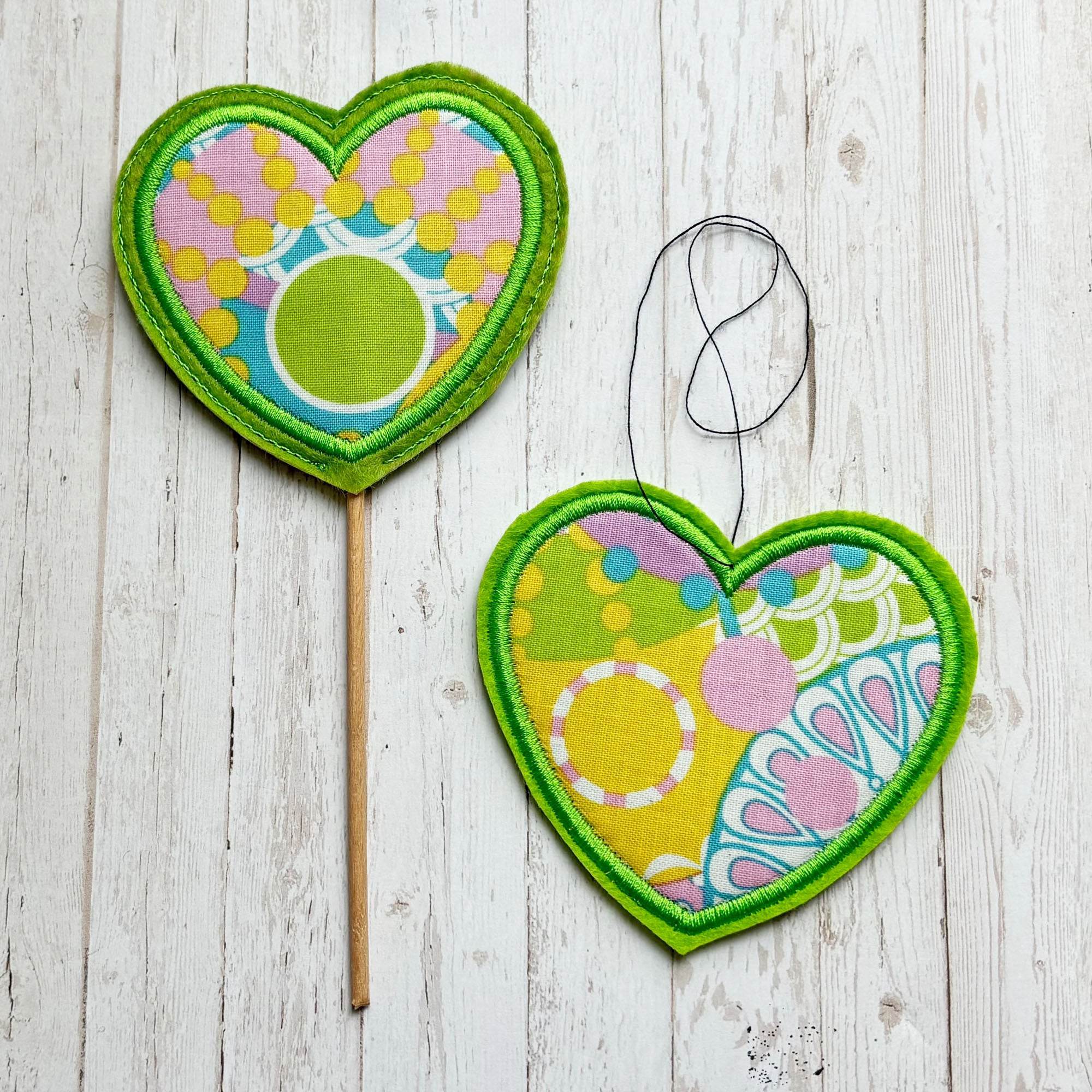 6x Stickdatei Deko Herz ITH mit Applikation - Sewando