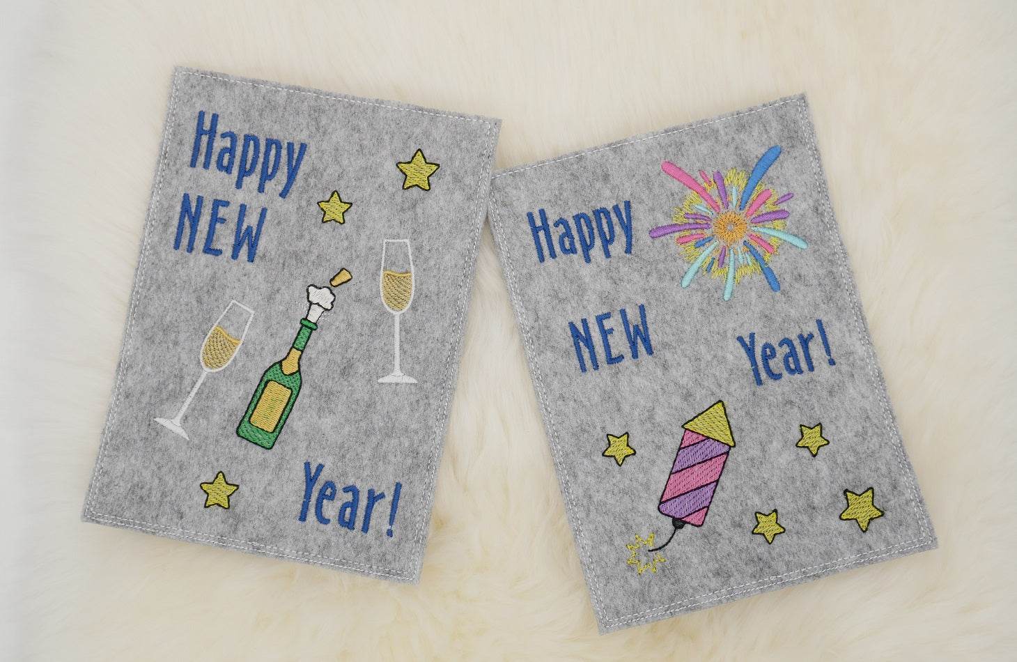 Stickdatei Set ITH Grußkarten Silvester Silvesterparty Gnom Happy New Year - Sewando