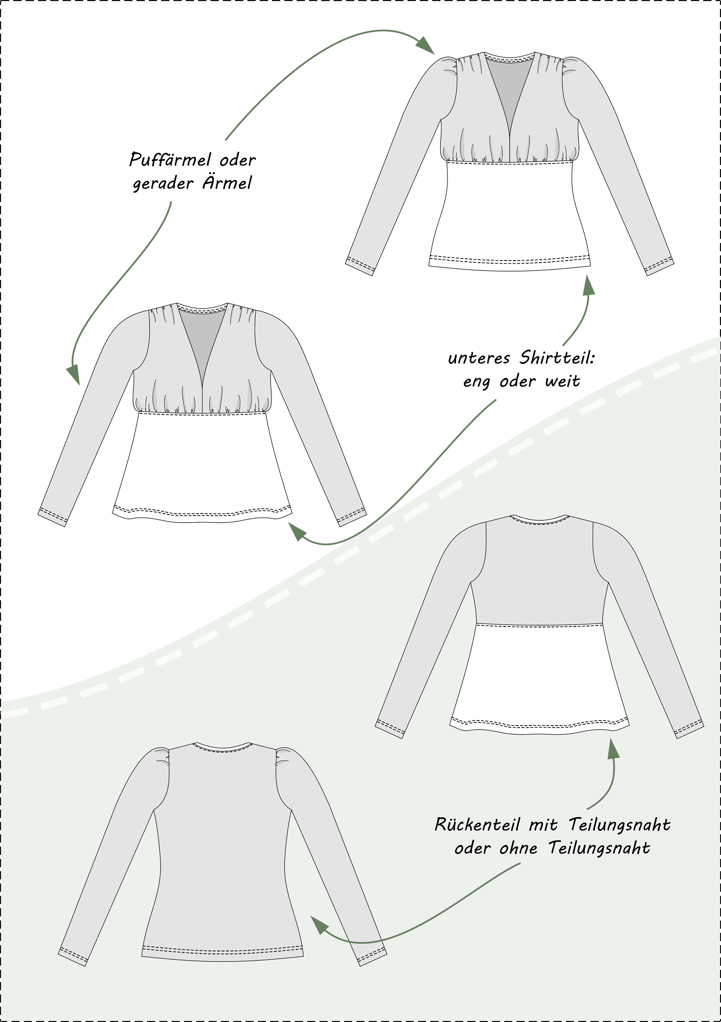 Selina – Feminines Shirt mit Kräuselungen & V-Ausschnitt Gr. 34-50 / BU 80-116 - Sewando