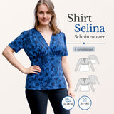 Schnittmuster Selina – Feminines Shirt mit Kräuselungen & V-Ausschnitt Gr. 34-50 / BU 80-116