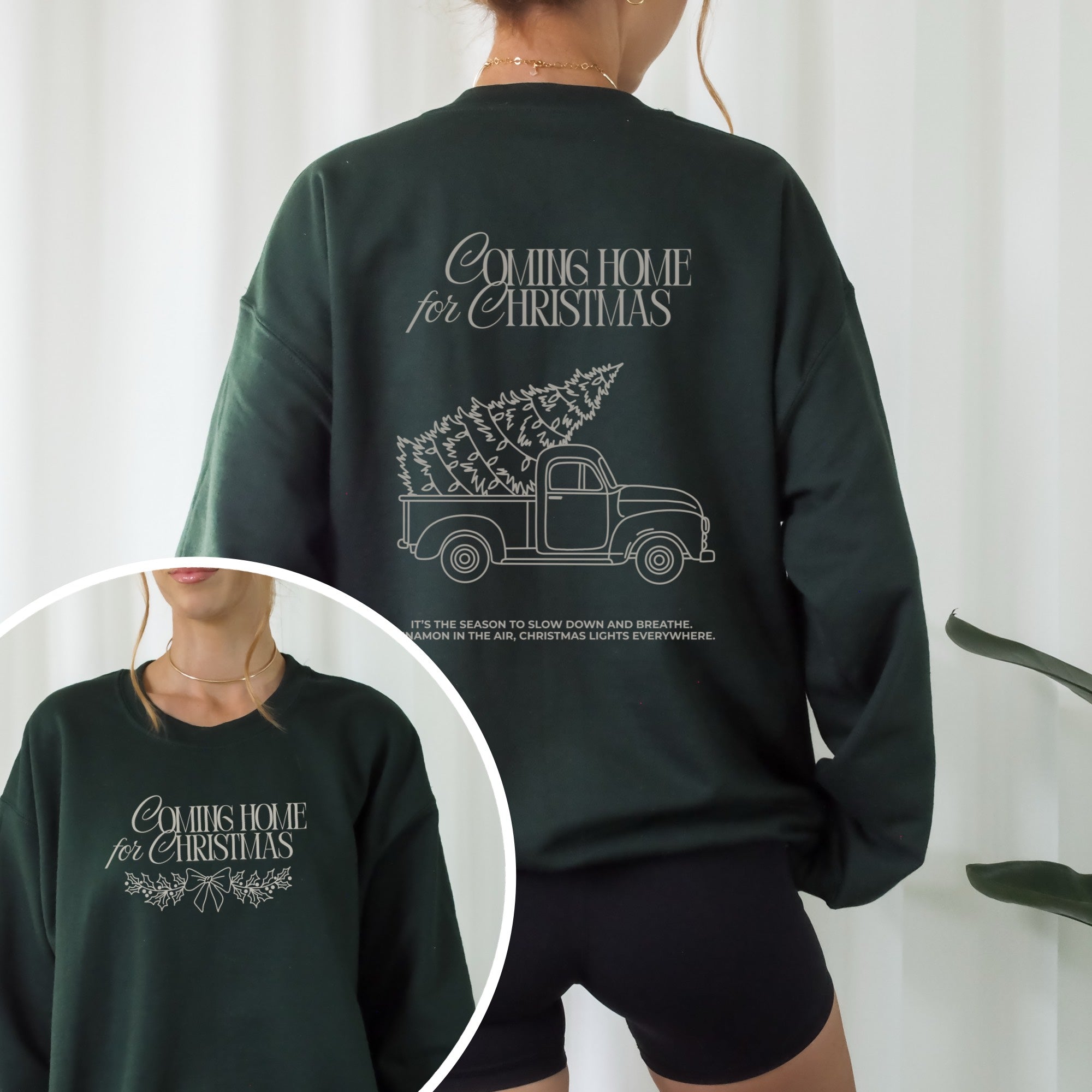 Zweiteiliges Weihnachts-Plotterdatei-Set mit In my cozy Christmas Era & Coming Home for Christmas – Line Art Designs für Sweater, Hoodies & festliche DIY-Projekte.