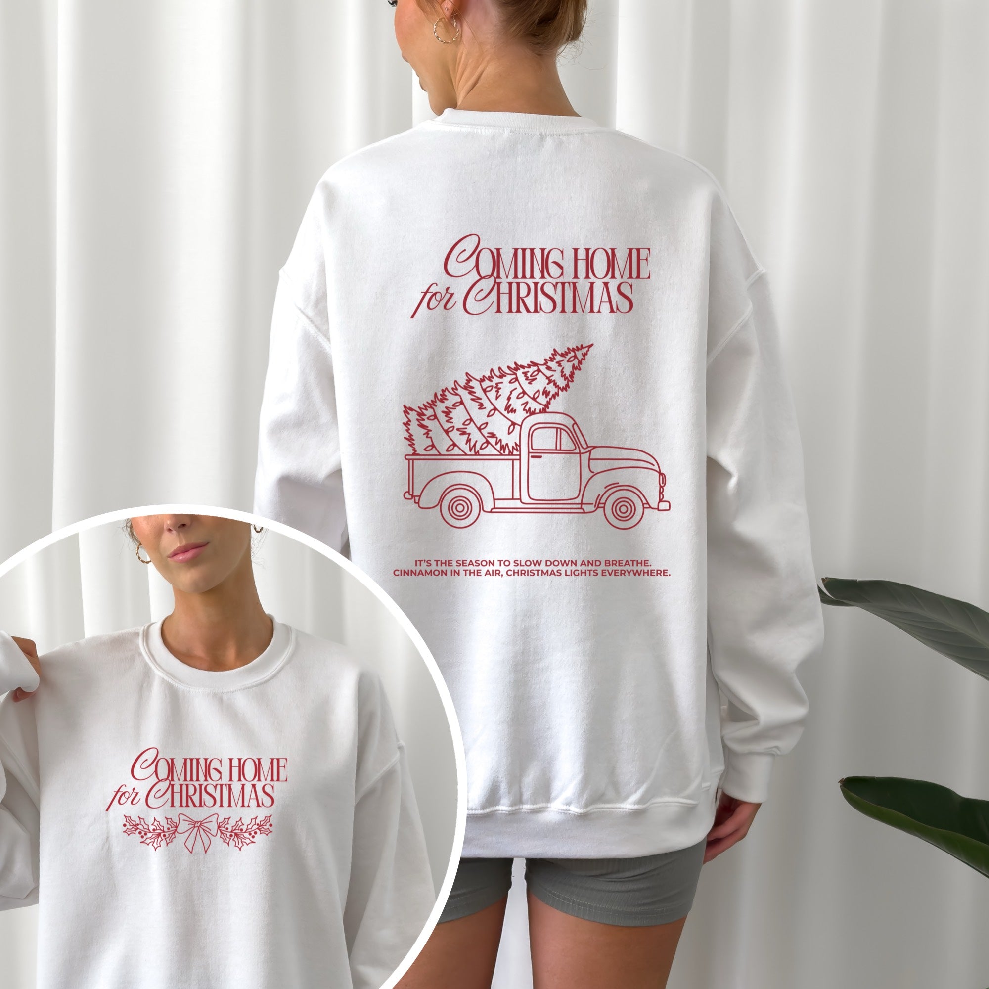 Zweiteiliges Weihnachts-Plotterdatei-Set mit In my cozy Christmas Era & Coming Home for Christmas – Line Art Designs für Sweater, Hoodies & festliche DIY-Projekte.