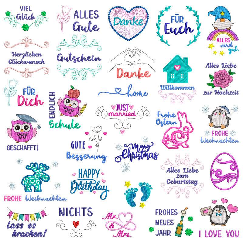 Stickdatei Set für alle Anlässe 124 Designs in verschiedenen Größen - Sewando