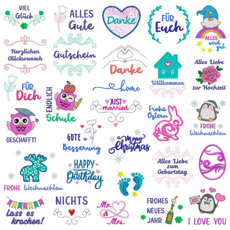 Stickdatei Set für alle Anlässe 124 Designs in verschiedenen Größen - Sewando