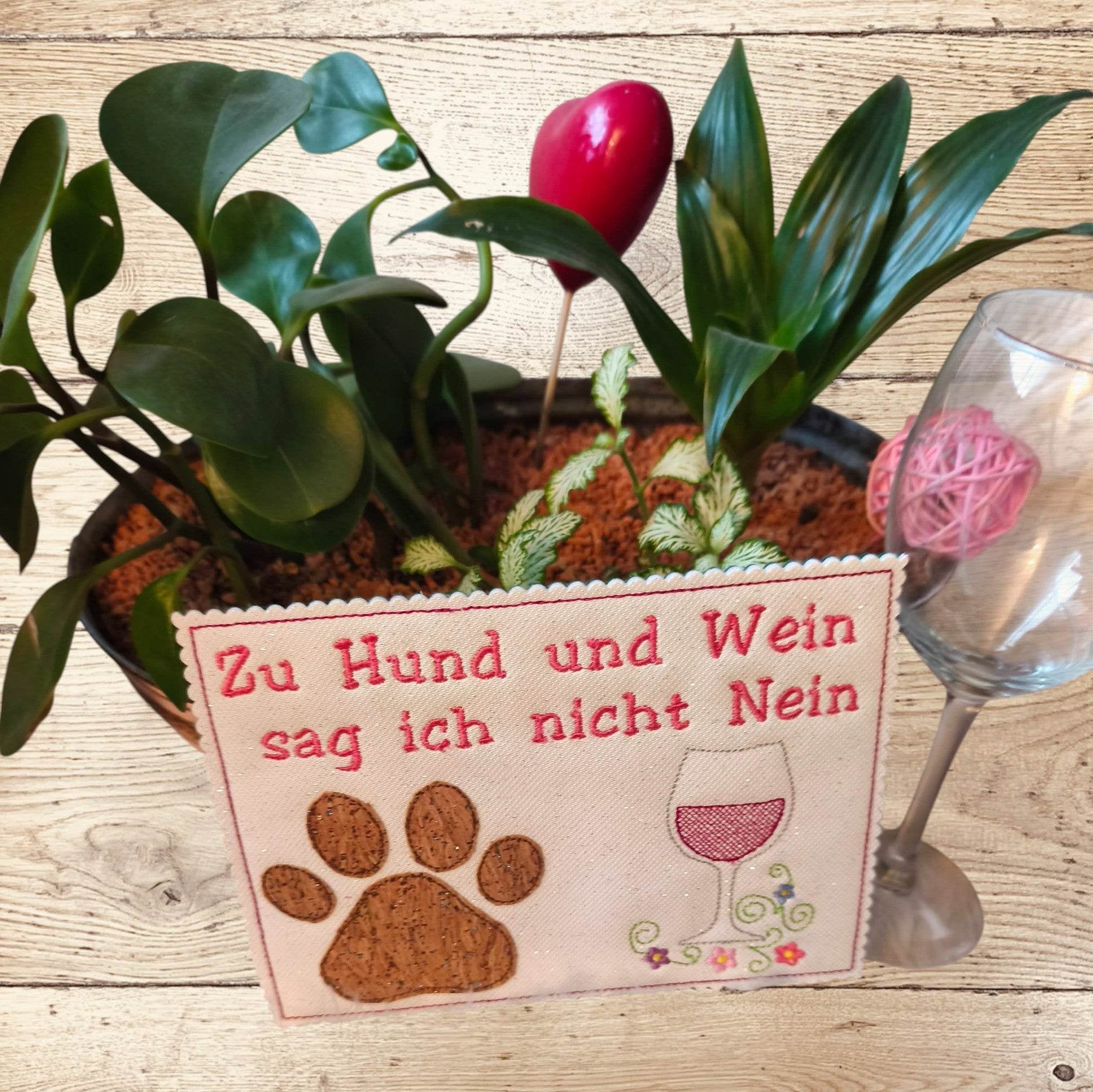 Stickdatei Mug Rug Weinglas Hund und Wein Set 2565 / 2 - Sewando
