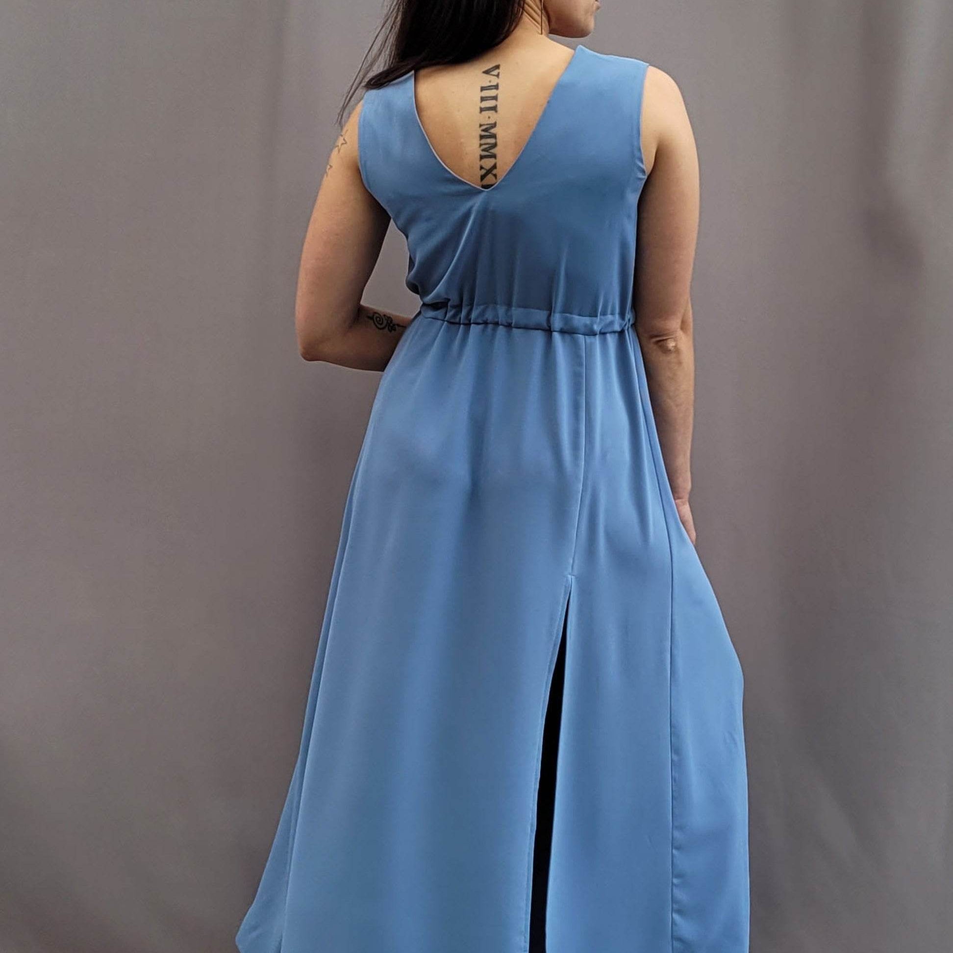 langes Sommerkleid, Kleid mit V-Ausschnitt, ärmellos, A-Linie, Kleid mit Schlitz, Größe 34 - 50 - Sewando