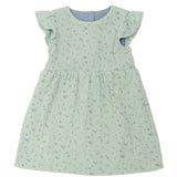 Schnittmuster Retro Kleid für Mädchen ELLA mit langen Ärmeln in hellgrünem Blumendesign.