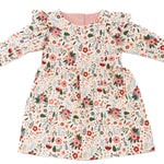 Schnittmuster Retro Kleid für Mädchen ELLA mit langen Ärmeln, blumiges Design und rüschen. Ideal für kleine Mädchen.