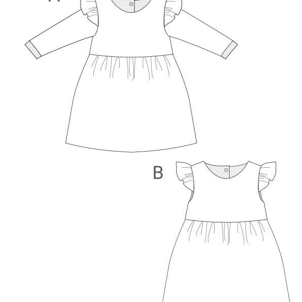 Schnittmuster Retro Kleid für Mädchen ELLA mit langen Ärmeln, zwei Designvarianten abgebildet